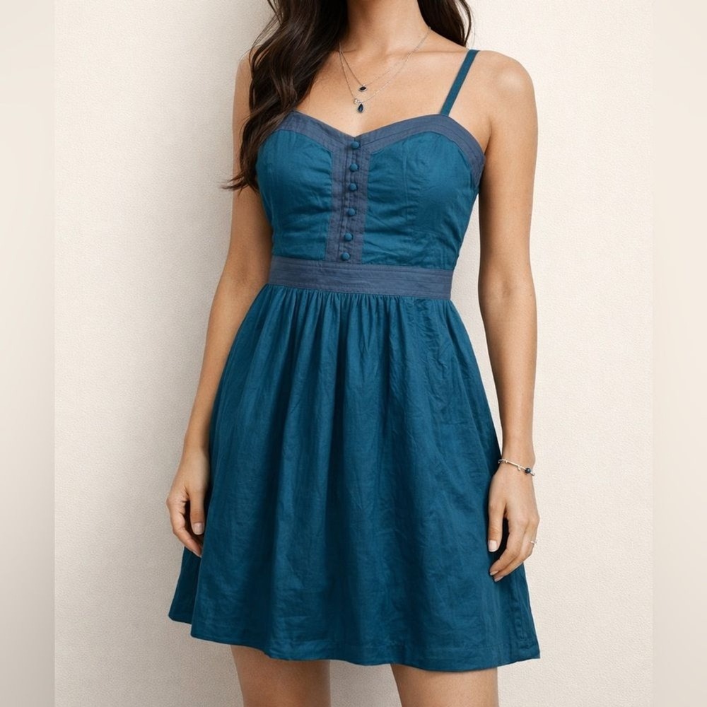 American Eagle Outfitters Teal Cotton Dress Size 4 Boho Cottagecore Y2K Feminine